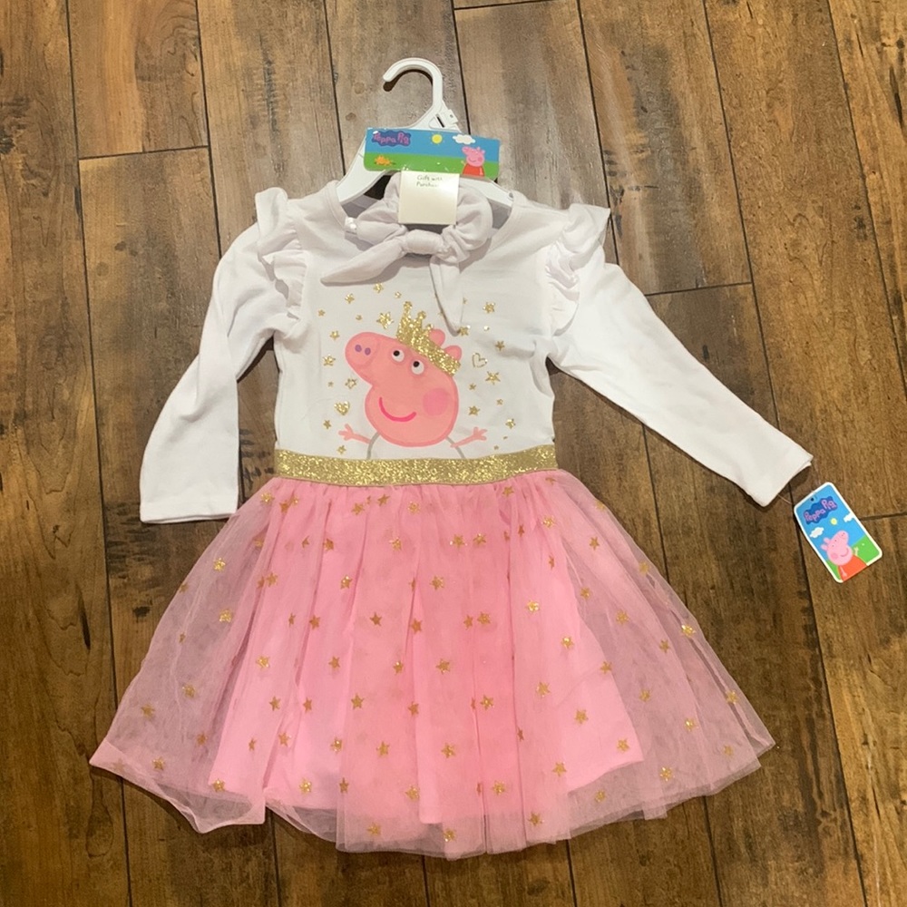 NWT peppa pig dress size 5 girls toddlers pink ballerina tutu star glitter new
